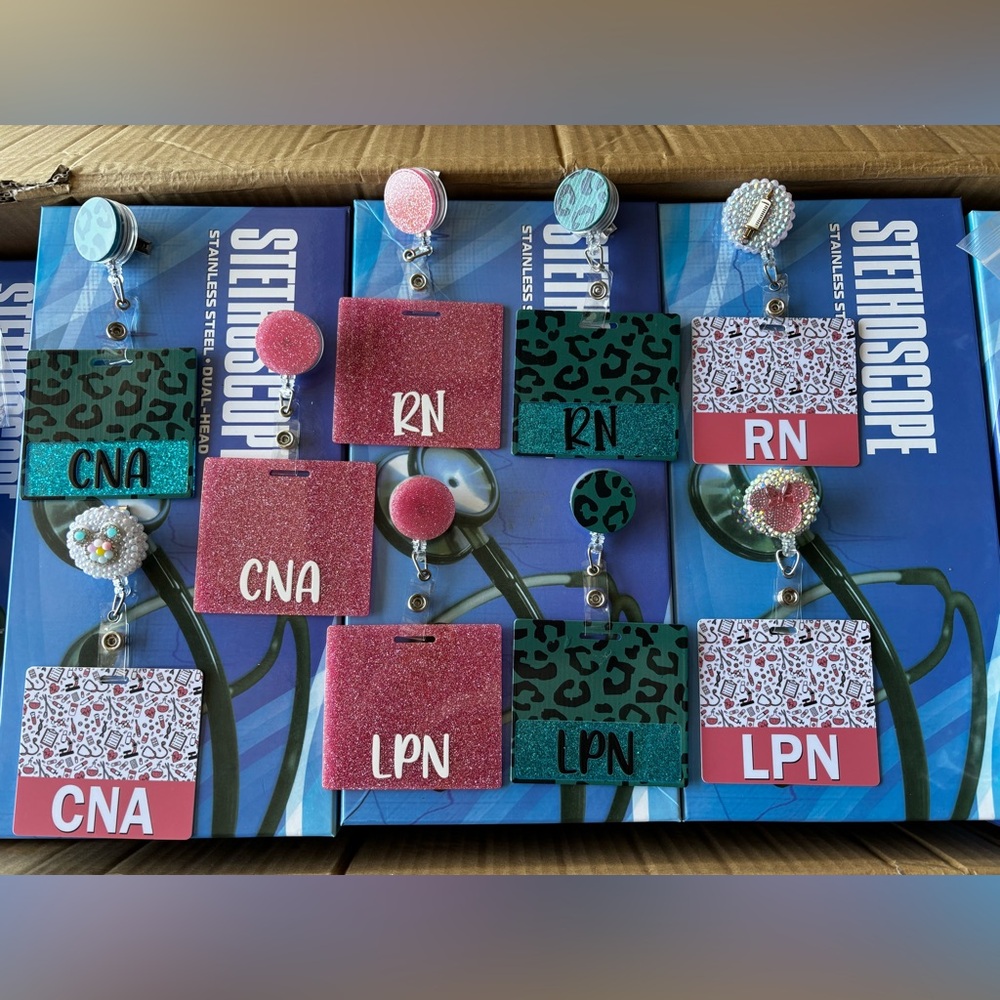 Glittery Pink and Teal Badge Holders